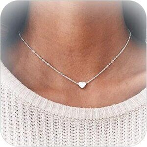 Trendy Layered Charm 14K Gold Plated Silver Heart Choker Necklaces for Ladies